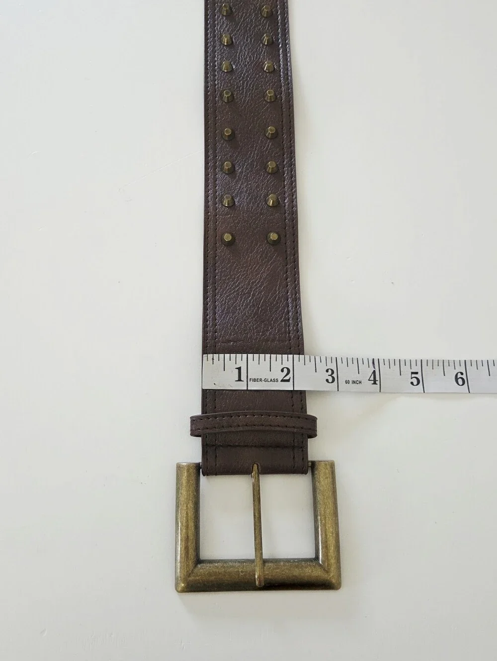 Brown Studded Belt With Gold Buckle.